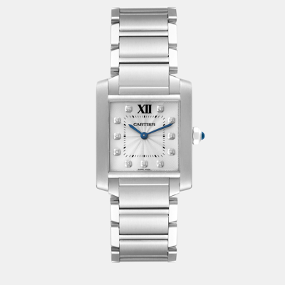 Pre-owned Cartier Tank Francaise Midsize Diamond Steel Ladies Watch We110007 25 X 30 Mm In Silver