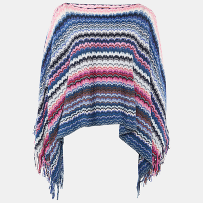 Pre-owned Missoni Multicolor Chevron Cotton Knit Fringed Poncho One Size