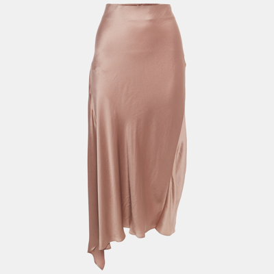Pre-owned Brunello Cucinelli Pink Satin Asymmetric Midi Skirt L