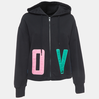 Pre-owned Love Moschino Black Cotton Love Patch Oversize Hooded Sweatshirt S