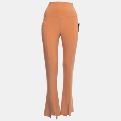 Pre-owned Norma Kamali Orange Stretch Knit High Waist Flared Hem Leggings L