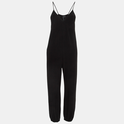 Pre-owned Norma Kamali Black Stretch Jersey Strappy Cropped Leg Jumpsuit L