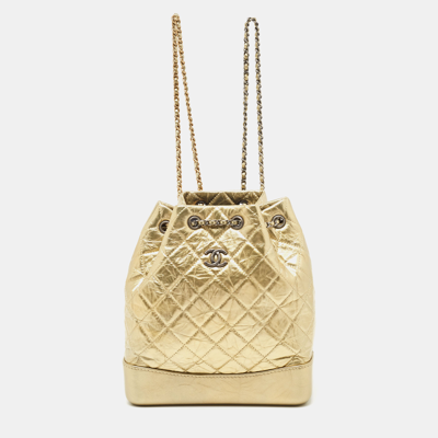 Pre-owned Chanel Gold Quilted Aged Leather Small Gabrielle Backpack
