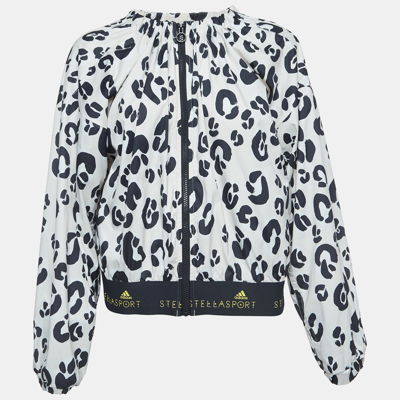 Pre-owned Stella Mccartney Stella Sport X Adidas Leopard Print Synthetic Zip Front Jacket L In White