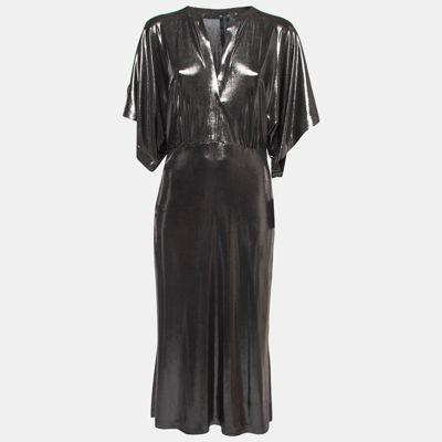 Pre-owned Norma Kamali Black Lame Fabric Obie Midi Dress M In Metallic