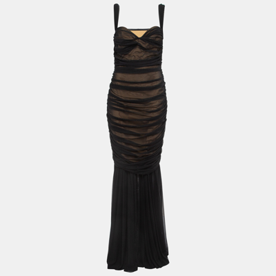 Pre-owned Norma Kamali Black Mesh Walter Fishtail Gown L