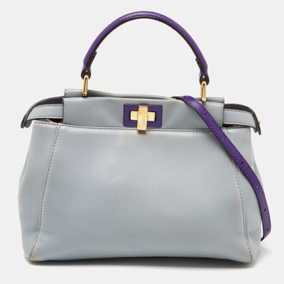 Pre-owned Fendi Blue/purple Leather Mini Peekaboo Top Handle Bag