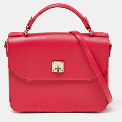 Pre-owned Mcm Red Leather Turnlock Flap Top Handle Bag