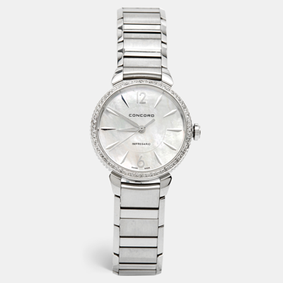 Pre-owned Concord Mother Of Pearl Stainless Steel Diamond Impresario Cc.06.3.14.1120s Women's Wristwatch 32 Mm In Silver