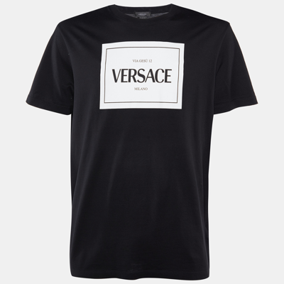 Pre-owned Versace Black Logo Print Cotton Tailor Fit Half Sleeve T-shirt 2xl