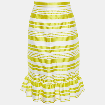 Pre-owned Red Valentino Yellow Striped Knee Length Skirt M