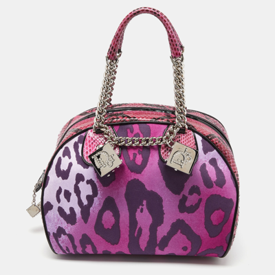 Pre-owned Dior Multicolor Leopard Print Fabric Python And Patent Leather Gambler Dice Bag