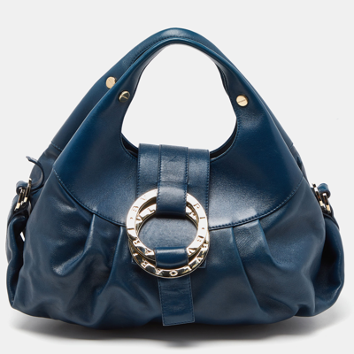 Pre-owned Bvlgari Teal Blue Leather Chandra Hobo