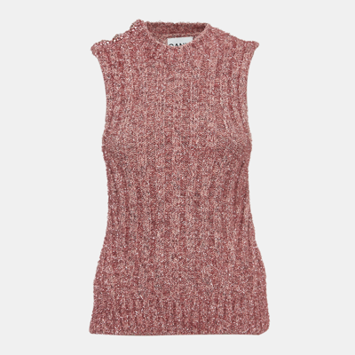 Pre-owned Ganni Pink Lurex Rib Knit Sleeveless Top S
