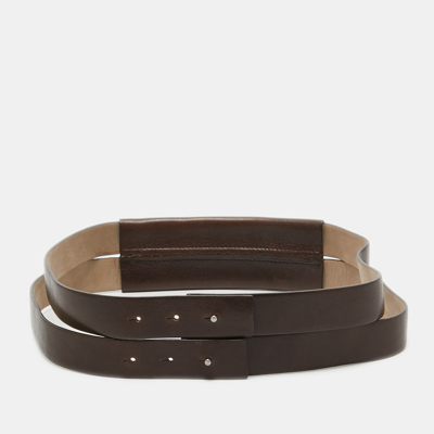 Pre-owned Brunello Cucinelli Dark Brown Leather Double Wrap Waist Belt M