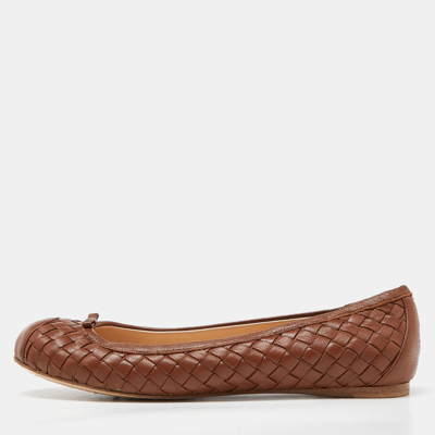 Pre-owned Bottega Veneta Brown Intrecciato Leather Ballet Flats Size 39