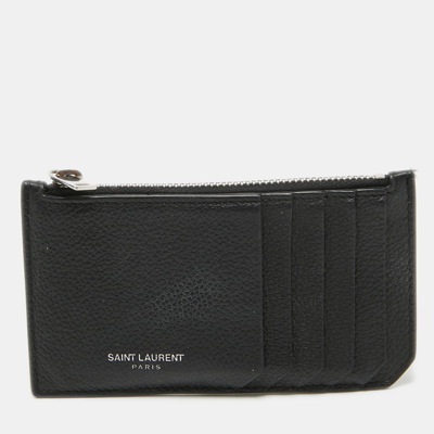 Pre-owned Saint Laurent Black Leather Fragment Zip Card Holder