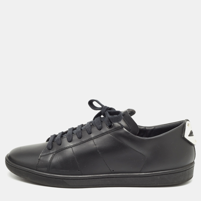 Pre-owned Saint Laurent Black Leather Court Classic Lips Low Top Trainers Size 40.5