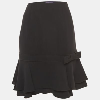 Pre-owned Ralph Lauren Black Silk Bow Detail Ruffled Short Skirt L