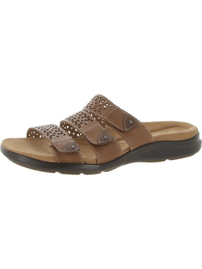 Clarks Womens Leather Slip-on Slide Sandals In Brown