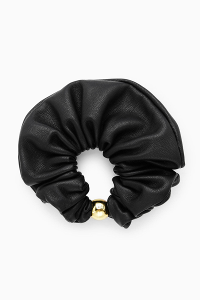 Cos Embellished Leather Scrunchie In Black