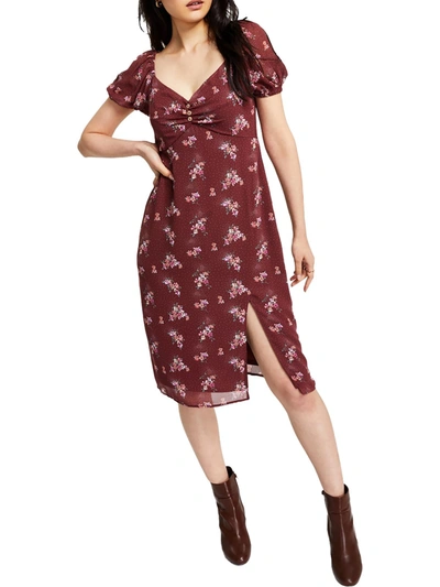 Kit & Sky Juniors Womens Floral Ruched Midi Dress In Red