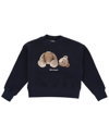 Palm Angels Bear Print Cotton Crewneck Sweatshirt In Blue