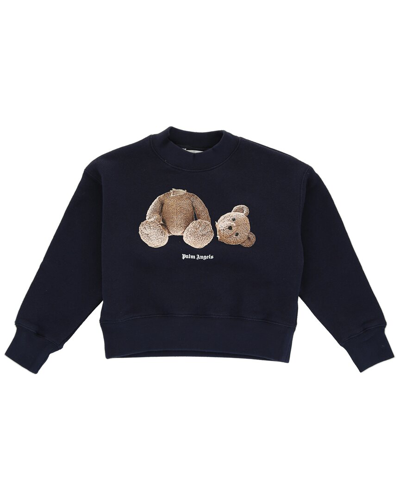 Palm Angels Kids' Bear Print Cotton Crewneck Sweatshirt In Blue