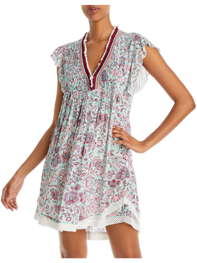 Poupette St Barth Sasha Floral Dress In Sky Mini Jonquille