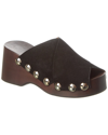 Ganni Retro Peep Toe Suede Clog In Black