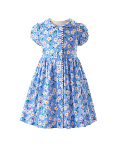 Rachel Riley Kids' Girls Blue Cotton Daisy Print Dress