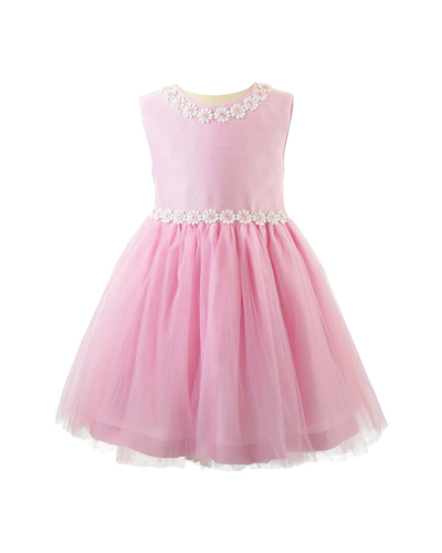 Rachel Riley Kids' Girl's Daisy Applique Tulle Dress In Pink