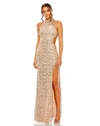 MAC DUGGAL SIDE CUT OUT HIGH NECK SEQUIN GOWN