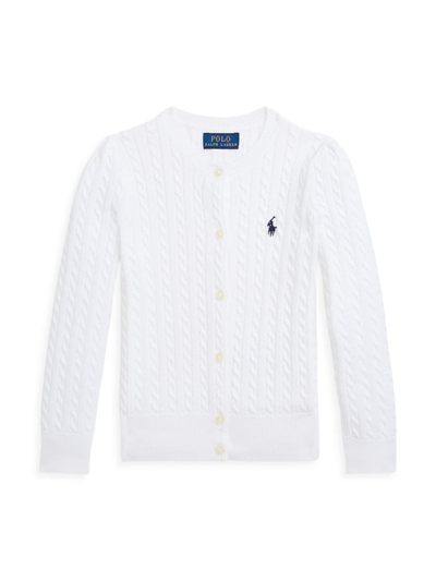 Polo Ralph Lauren Toddler Girls Cable-knit Cotton Cardigan In White Navy