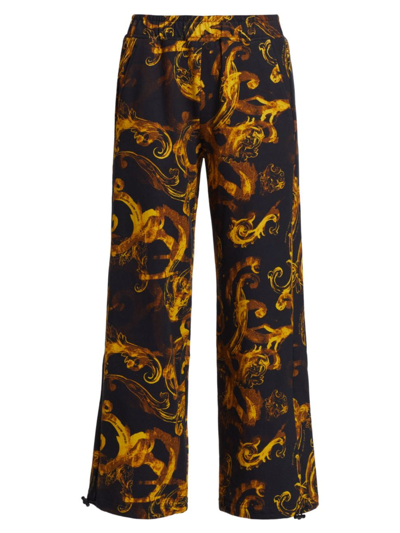 Versace Jeans Couture Women's Filigree Print Straight-leg Pants In Black Gold