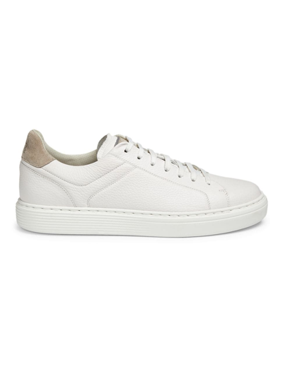 Brunello Cucinelli Men's Suede-trim Low-top Leather Sneakers In White