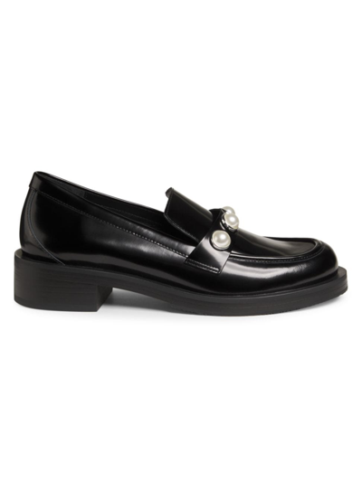Stuart Weitzman Palmer Rhinestone-embellished Loafers In Black