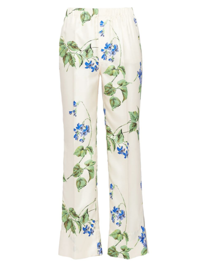 Prada Floral Twill Trousers In Nude & Neutrals