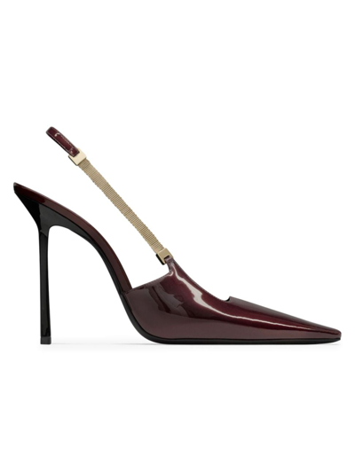 Saint Laurent Women's Blake Slingback Pumps In Patent Leather In Marron Glace