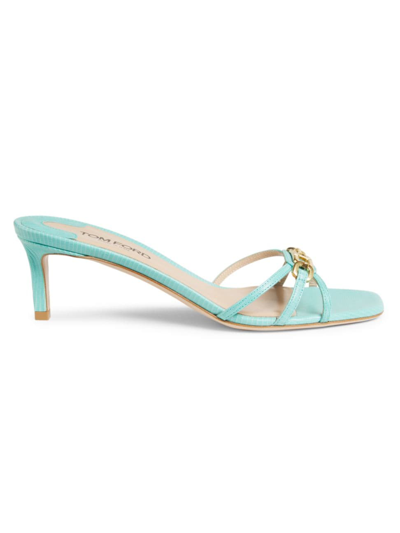 Tom Ford Women's Whitney 55mm Lizard-embossed Leather Sandals In Aqua Sky