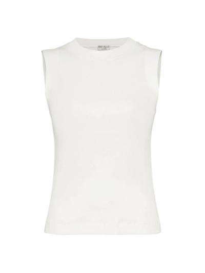 Brunello Cucinelli Ribbed Jersey Top In White
