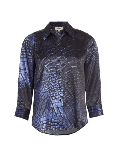 L Agence Dani Multi-tonal Crocodile Button-front Silk Shirt In Midnight Multi Tonal Croc