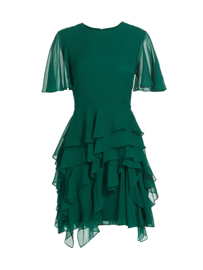 Jason Wu Collection Asymmetric Ruffle Detail Silk Chiffon Dress In Ocean Sea Green