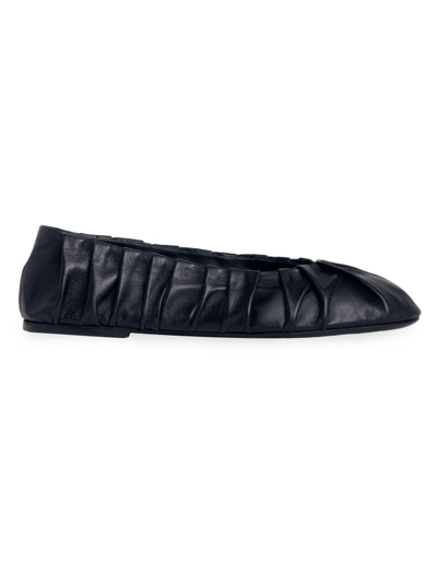 Co Women's Ruched Leather Ballet Flats In Black