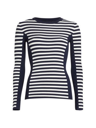 Elie Tahari The Vesper Striped Crewneck Sweater In Peacoat Sky White