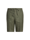 Loro Piana Men's Linen Drawstring Bermuda Shorts In Green Landscape