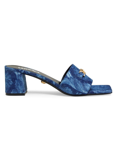 Versace Women's T.55 Cotton Mules In Blue Gold