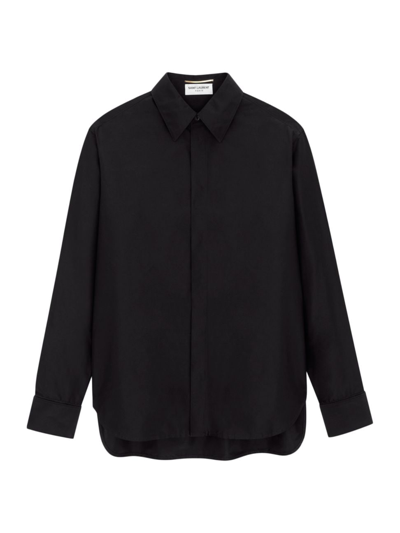 Saint Laurent Men's Boyfriend Shirt In Cotton And Silk Taffeta In Black