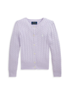 Polo Ralph Lauren Kids' Toddler And Little Girls Mini-cable Cotton Cardigan Sweater In Flower Purple