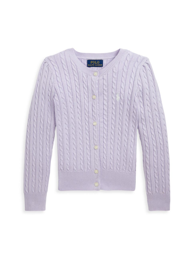 Polo Ralph Lauren Kids' Toddler And Little Girls Mini-cable Cotton Cardigan Sweater In Flower Purple